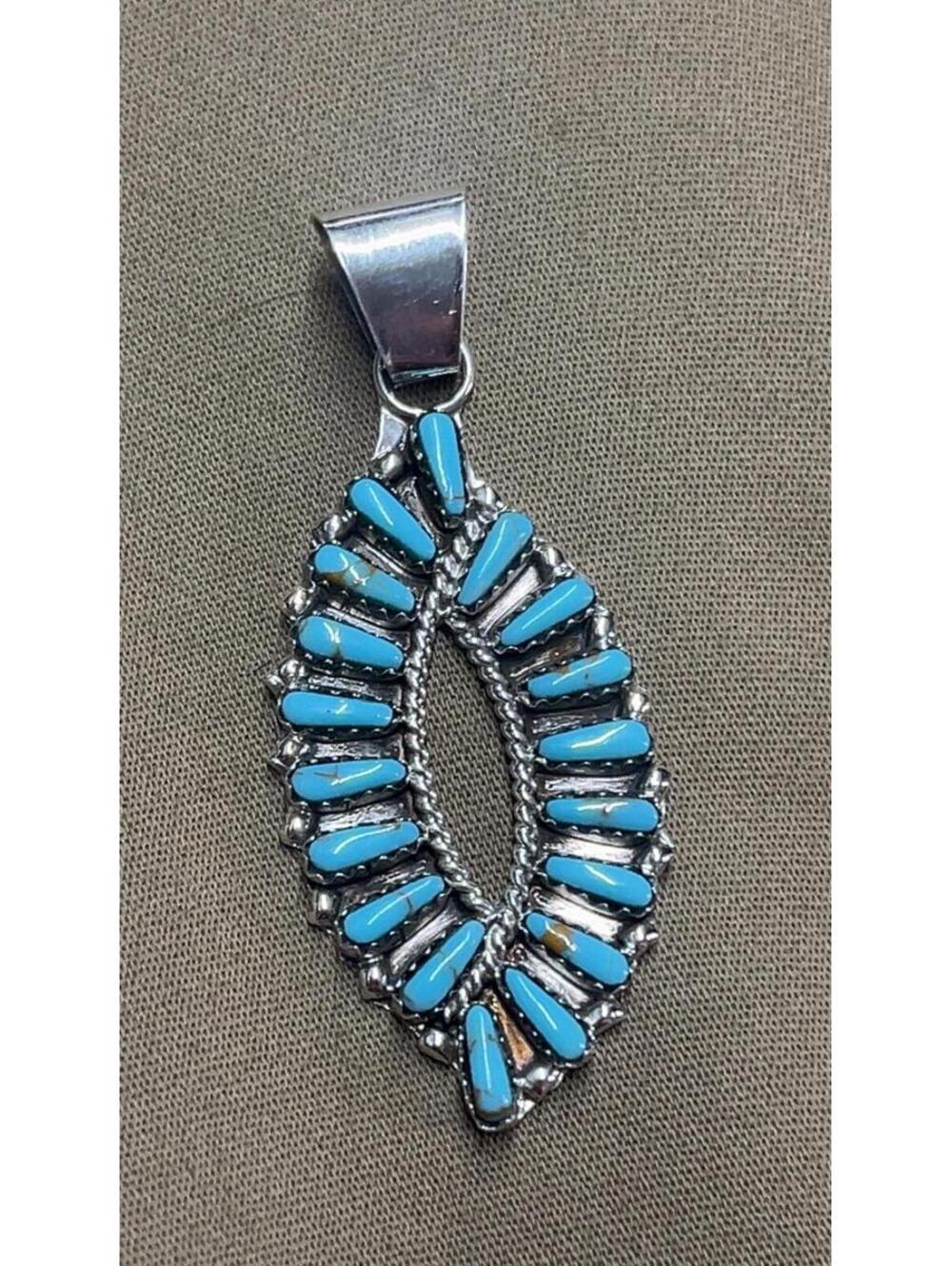 Navajo sterling silver turquoise cluster traditional pendant -Tamara Benally